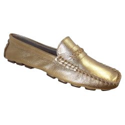 Mocassim Feminino em Couro Ouro Branco