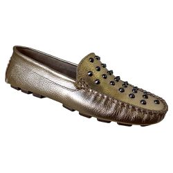 Mocassim Feminino em Couro Ouro / Spikes