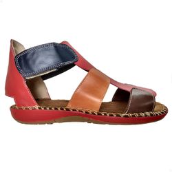 Sandália Feminina Gladiadora Couro Legítimo Colorida Velcro