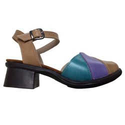 Sandália Feminina couro bovino areia, lilás, verde