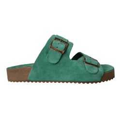 Sandália Birken Papete Feminina Couro Legítimo Camurça azul piscina fivelas