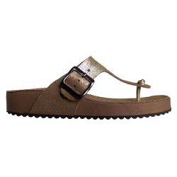 Sandália feminina chinelo couro legítimo ouro fivela