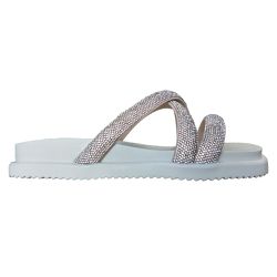 Sandália feminina tiras sintético Branco Cristal strass