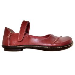 Sapatilha Feminina Couro Vermelho Velcro