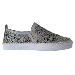 Tênis Slipper Feminino Couro Legítimo Azul Claro / Laser