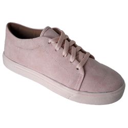 Tênis Feminino Casual Camurça Sintético Rosa Cadarço