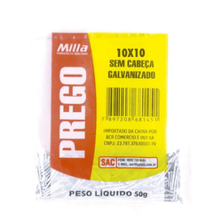 Prego Galvanizado 10x10 50g Sem Cabeça Milla - Degraus Materiais de Construção