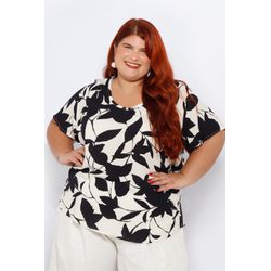 Blusa Social Floral P&B - Plus Size - DELPHINA