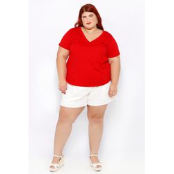 Blusa Algodão PIMA Gola V Vermelha - Plus Size - DELPHINA