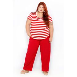 Blusa Malha Premium Listra Vermelha - Plus Size - DELPHINA