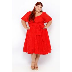 Vestido Laise Bordado Vermelho - Plus Size - DELPHINA