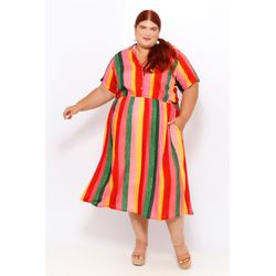 Vestido Chemise Viscose Listra Color - Plus Size - DELPHINA