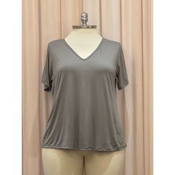 Blusa Podrinha Gola V CInza Viscose - Plus Size - DELPHINA