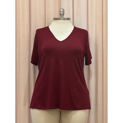 Blusa Podrinha Gola V Vinho Viscose - Plus Size - DELPHINA