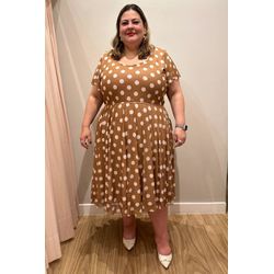 Vestido Tule Caramelo Poá - Plus Size - DELPHINA