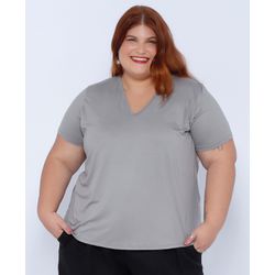 Blusa Podrinha Gola V CInza Viscose - Plus Size - DELPHINA