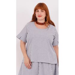 Blusa Social Algodão Listrada Azul - Plus Size