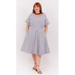 Saia Algodão Listrada Azul - Plus Size