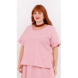 Blusa Social Algodão Listrada Vermelha - Plus Size