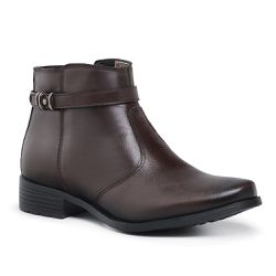 Bota Feminina Cano Curto Couro Legítimo Nobre Fivela Fina Café - KRN SHOES | Calçados Casuais