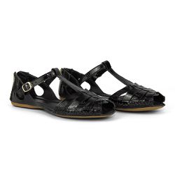 Sandália Rasteira Couro Legítimo Preto Verniz - KRN SHOES | Calçados Casuais