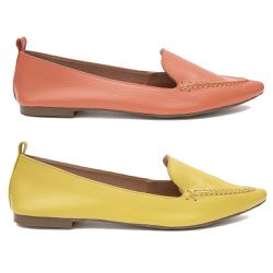 Kit 02 Mocassins Femininos Confort Bico Fino Couro Legítimo Coral e Amarelo - KRN SHOES | Calçados Casuais