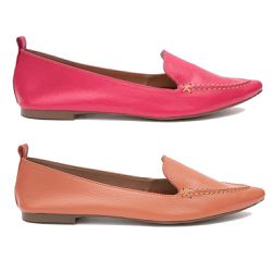 Kit 02 Mocassins Femininos Confort Bico Fino Couro Legítimo Pink e Coral - KRN SHOES | Calçados Casuais