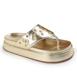 Sandália Papete Feminina de Dedo Sola Alta Sintético Dourado - KRN SHOES | Calçados Casuais