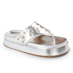 Sandália Papete Feminina de Dedo Sola Alta Sintético Prata - KRN SHOES | Calçados Casuais
