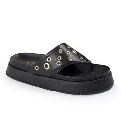 Sandália Papete Feminina de Dedo Sola Alta Sintético Preto - KRN SHOES | Calçados Casuais