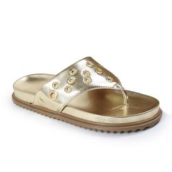 Sandália Papete Feminina de Dedo Sola Baixa Sintético Dourado - KRN SHOES | Calçados Casuais