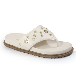 Sandália Papete Feminina de Dedo Sola Baixa Sintético Off White - KRN SHOES | Calçados Casuais