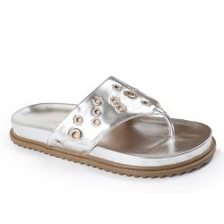 Sandália Papete Feminina de Dedo Sola Baixa Sintético Prata - KRN SHOES | Calçados Casuais