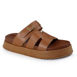 Sandália Papete Feminina Sola Alta Sintético Caramelo - KRN SHOES | Calçados Casuais