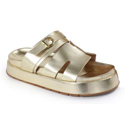 Sandália Papete Feminina Sola Alta Sintético Dourado - KRN SHOES | Calçados Casuais