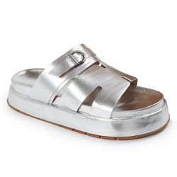 Sandália Papete Feminina Sola Alta Sintético Prata - KRN SHOES | Calçados Casuais