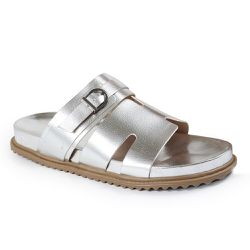 Sandália Papete Feminina Sola Baixa Sintético Prata - KRN SHOES | Calçados Casuais