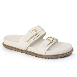 Sandália Papete Feminina com Fivelas Sola Baixa Sintético Off White - KRN SHOES | Calçados Casuais