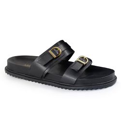 Sandália Papete Feminina com Fivelas Sola Baixa Sintético Preto - KRN SHOES | Calçados Casuais