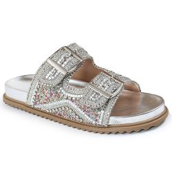 Sandália Papete Feminina Sola Baixa com Pedrarias Sintético Colorida - KRN SHOES | Calçados Casuais