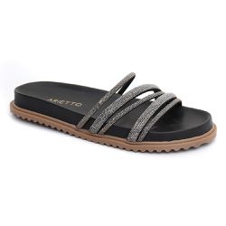 Sandália Papete Feminina Sintético em Tiras Preta - KRN SHOES | Calçados Casuais