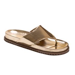 Sandália Papete Feminina de Dedo Sola Baixa Dourado - KRN SHOES | Calçados Casuais