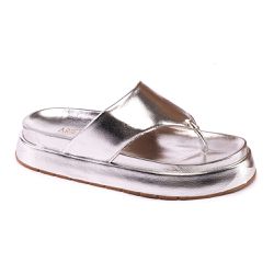 Sandália Papete Feminina Flatform de Dedo Sola Alta Prata - KRN SHOES | Calçados Casuais