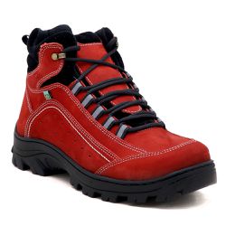 Bota Adventure Couro Legítimo Vermelho e Preto - KRN SHOES | Calçados Casuais