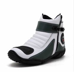 Bota Motociclista Cano Curto Couro Legítimo Branco e Verde Bandeira - KRN SHOES | Calçados Casuais