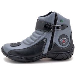 Bota Motociclista Cano Curto Couro Legítimo Cinza e Preto - KRN SHOES | Calçados Casuais