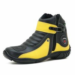 Bota Motociclista Cano Curto Couro Legítimo Preto e Amarelo - KRN SHOES | Calçados Casuais