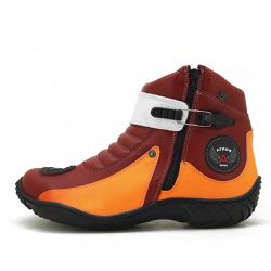 Bota Motociclista Cano Curto Couro Legítimo Vermelho Laranja Branco - KRN SHOES | Calçados Casuais