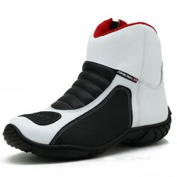 Bota Motociclista Couro Legítimo Semipermeável Branco - KRN SHOES | Calçados Casuais