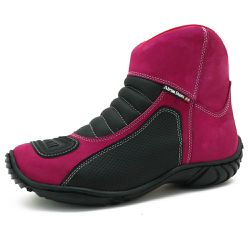 Bota Motociclista Couro Legítimo Semipermeável Pink - KRN SHOES | Calçados Casuais